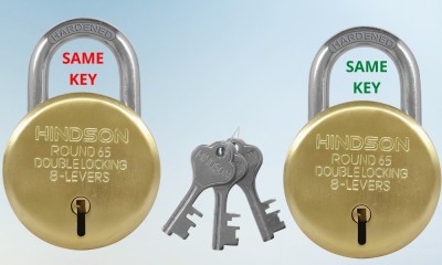 HINDSON Lock with Common Key, 2 Padlock with 3 Same Keys, Link Steel 8 Lever, Gold 65mm Padlock(Gold)
