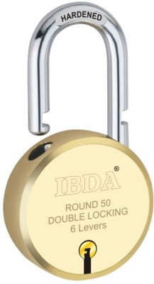 IBDA small lock | Double Locking | 6 Levers' Technology | Rivetless Steel Body Padlock(Gold)