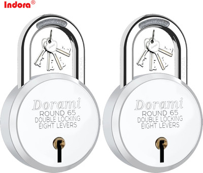 Indora Round 65mm locks R-65N lock and key Double Locking 8 Steel Lever Padlock(Silver)