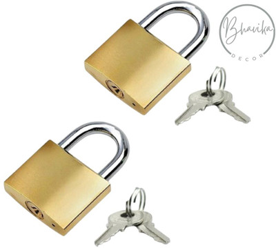 BHAVIKADECOR Premium Solid Imitation 20 mm Copper Mini Lock with 2 Additional keys - 2 Pcs Lock(Gold)