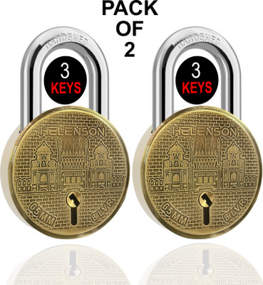 HELENSON Round 65mm Lock | Hardened Shackle | Dual Locking | 8 LVR (Pack of 2) Padlock(Silver, Gold)