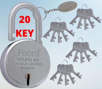 Foora lock and key door lock for home round 65mm pad lock with 20 keys for gate Padlock(Silver)