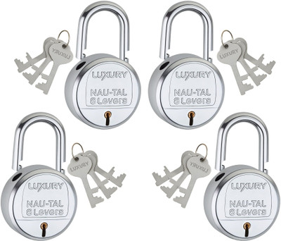 onepro Luxury Nau-Tal Padlock 65mm 3 Keys, 8 Steel Levers Double Locking Pack Of 4 Padlock(Silver)