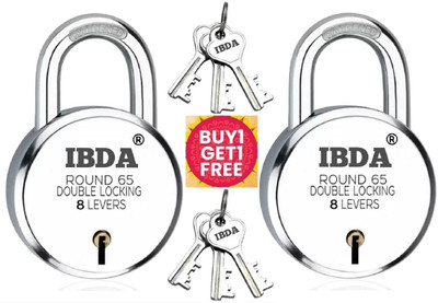 IBDA Lock Round 65mm 1+1 Pc. | Double Locking | 8 Levers' Technology| Rivetless Steel Padlock(Silver)