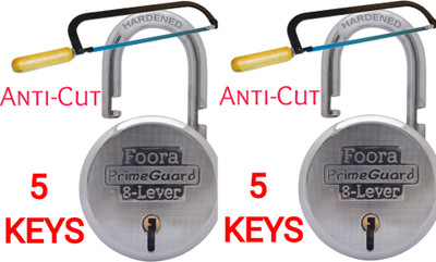 Foora PrimeGuard Hardened Shackle with 5 Keys, Pack of 2, 65mm Steel Padlock(Silver)