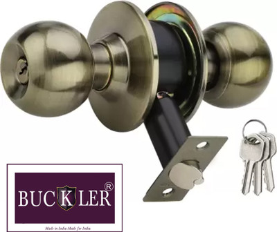 BUCKLER Stainless Steel Antique Glossy Cylindrical Knob Lock with 3 Computerized Keys Lock(Gold, Black)