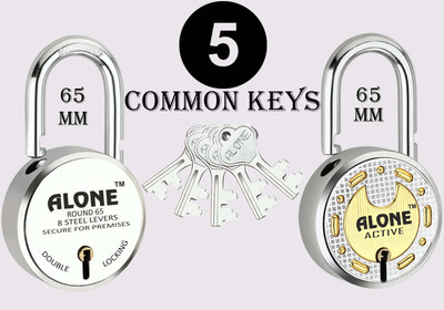 alone Special Round 65mm & Active 65 Lock for Home Gate & Shop,5 Same Keys 2 Locks Padlock(Chrome)