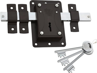 PLUS POINT Dus Chaal Heavy-Duty Lock with 3 Unique Cross Keys | Both-Side Key Operation | Lock(High-Security Door & Gate Lock for Home & Office (Silver))
