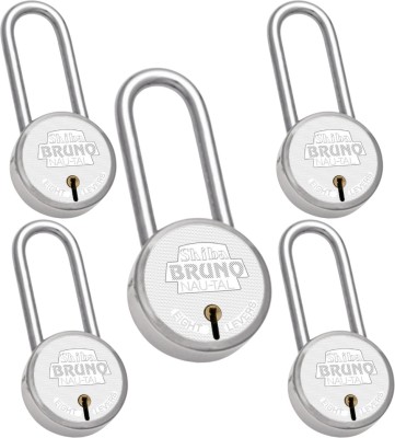 Shiba Bruno 65mm Long Shackle Round Padlock Pack Of 5 Padlock(Silver)