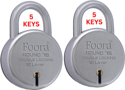 LINK O LINE Round 75 Big Size Lock with 5 Keys, Double Locking, 10 Lever Lock (Pack of 2) Padlock(Silver)