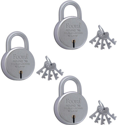 Foora Round 75, Lock with 5 key (pack 3) Padlock(Silver)