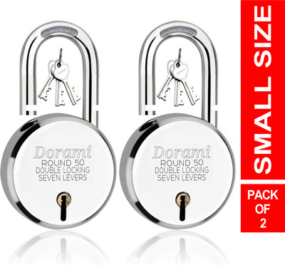Indora Round Small 50mm lock | Hardened Shackle | Double Locking | 7 Lever (Pack of 2) Padlock(Silver)
