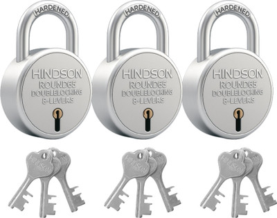 HINDSON Round 65mm with 3 Keys | Pack Of 3 Padlock(Silver)