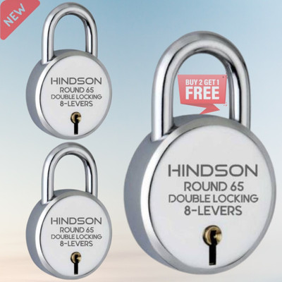 HINDSON Lock Round 65mm with 3 Key, Buy 2 and Get 1 Free Padlock(Silver)
