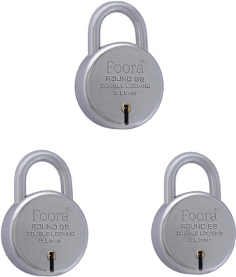 Foora Lock with 5 Keys, Separate Round 65mm Padlock Silver Finish (Pack of 3 Padlock(Silver)