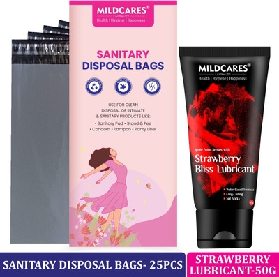 Mildcares Strawberry Lubricant & Condam Disposable Bags 25-Pcs for Men & Women (Pack of 2) Lubricant(50 g)
