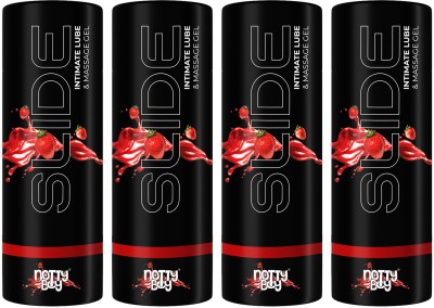 NottyBoy Water Based Slide Intimate Lube & Massage Gel, Strawberry Flavoured Pack OF 4 Lubricant(400 ml)