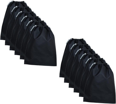 SHOESHINE Waterproof & Dust Proof Shoes Bag (12 Pcs) Soft Fabric Protect Your Footwear from Water and dust - Black Luggage Cover(Large, Black)