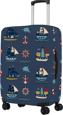 K n K Creation Trolley Bag Cover for 20/24/28 Inch Luggage Premium Stretchable Navy Ship Print Trolley Bag Cover Luggage Suitcase Cover Luggage Cover((Size-M)-24 Inch (fit-22-26 Inch) for bag size (65CM*40CM*25CM), Navy Blue)
