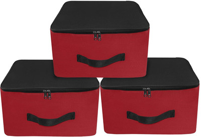 SH NASIMA 3 Pack Nylon Underbed Moisture Proof Wardrobe Organizer Storage Bag for clothes with Zipper Closure and Handle Square – (Red & Black, 38.1x25.4x35.5 cm) Poly-canvas Laundry Bag(Red, Black)