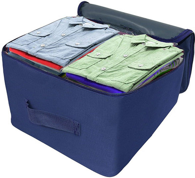 Nylon Wardrobe Bag Underbed Moisture Proof Cloth Storage Organizer with Zippered Closure and Handle ( 37x35x23 cm) Square Nylon Rectangular Moisture Proof Zippered Closure Pack Of 1(N Blue)