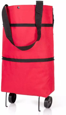 EBM Imported Reusable Foldable 2in1 Shopping Trolley cart Bag with Wheels Red 1Pc Luggage Trolley(Foldable)
