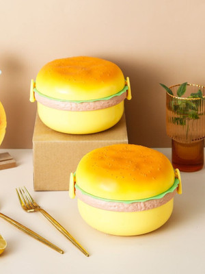 MARMORIS ECOM Trending Plastic Burger shape lunch box for kids / Office (Pack of 2) 2 layer 3 Containers Lunch Box(750 ml)