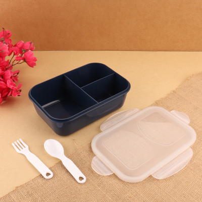 MAGICSPOON 3 Section Lunch Box with Spoon, Fork & Air Tight Lid (Navy Blue,1200 ml) 1 Containers Lunch Box(1200 ml)