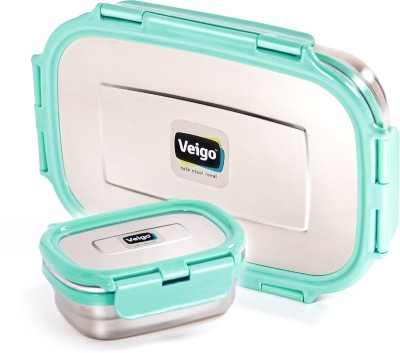 Veigo Jumbo+Veg box Stainless Steel Tiffin | Light green | Leak Proof | Air Tight | 2 Containers Lunch Box(1130 ml, Thermoware)