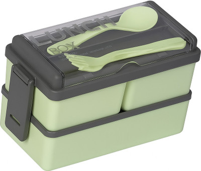 PEXON Tiffin Green Lunch Box with Spoon and Fork Office School Collage 3 Containers Lunch Box(1500 ml)