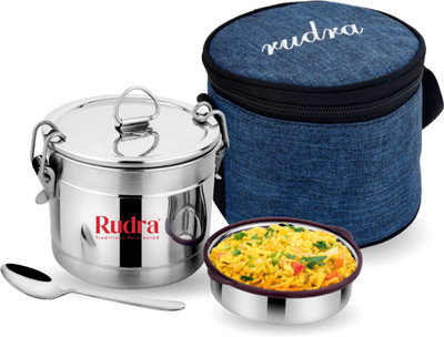Rudra SS Stainless Steel Food Pack Lunch Box with Steel Separator Plate and Locking Clip 1 Containers Lunch Box(700 ml)