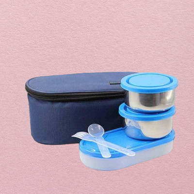 Hriday Lunch Box 3 containers 600ml Blue 052 3 Containers Lunch Box(1 L)