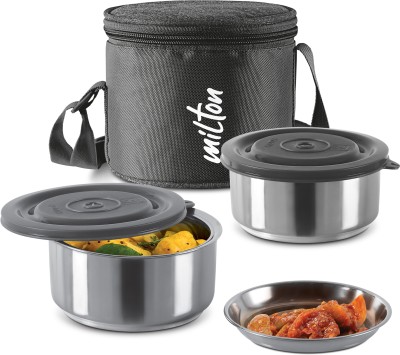MILTON Ambition 2 Stainless Steel Tiffin, 300 ml Each with Jacket, Black 2 Containers Lunch Box(600 ml)