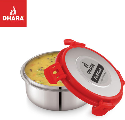Dhara Stainless Steel FIT-N-FRESH Tiffin with 4 Side Lock Lid 1 Containers Lunch Box(500 ml)