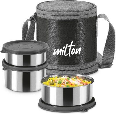 MILTON Expando 2+1 (3 Container, 320 ml, 320 ml, 500 ml) with Insulated Jacket, Black 3 Containers Lunch Box(1140 ml)