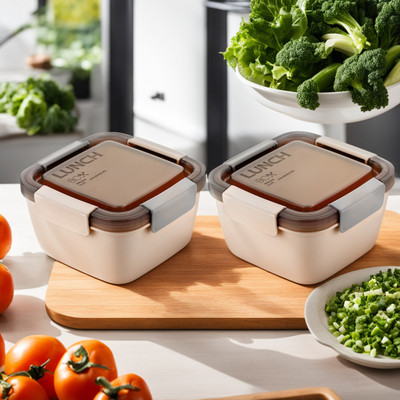 frazix Bento unique Design & Premium Qualities Five Compartment (Pack Of-2 Cream) 4 Containers Lunch Box(1500 ml)