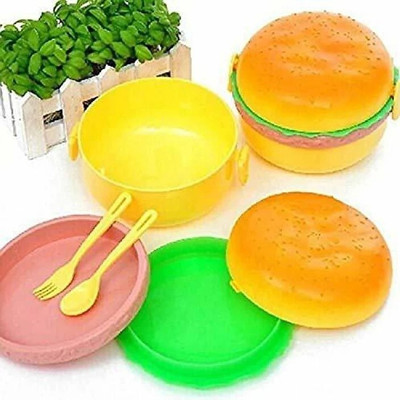SwaraCreation Cute Burger Shape Lunch Box For Kids | Food Storage Tiffin Box For School 3 Containers Lunch Box(300 ml)
