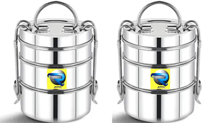 r777k Stainless steel 3 container lunch box with combo pack Of 2 3 Containers Lunch Box(1200 ml)