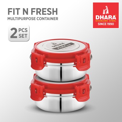 Dhara Stainless Steel Fit N Fresh Leak Proof Airtight Tiffin Box Containers For Kids 2 Containers Lunch Box(600 ml)