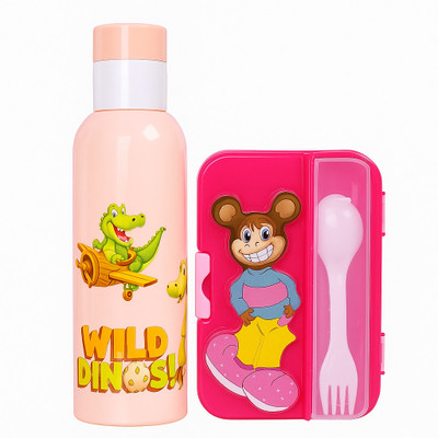 Mycuties Combo Kids Lunch Box with Water Bottle with Spoon + Fork 2 Containers Lunch Box 2 Containers Lunch Box(750 ml)