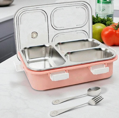 Colorbee White 3-Compartment Stainless Steel Lunch Box with Leakproof Silicone Seals 3 Containers Lunch Box(750 ml, Thermoware)