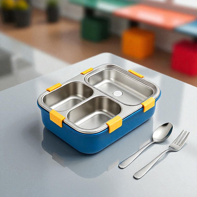 Colorbee Compact 3-Compartment Stainless Steel Lunch Box with Easy Lock Mechanism 3 Containers Lunch Box(750 ml, Thermoware)