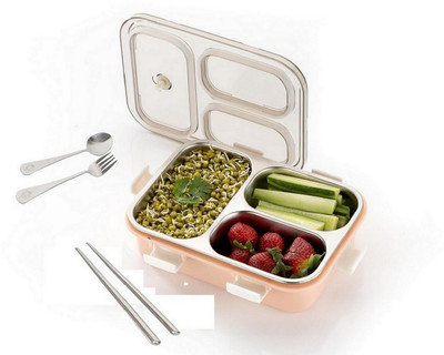 PBKN Compact Thermal Lunch Box – Leak‑Proof Insulated Steel Tiffin 3 Containers Lunch Box(900 ml)