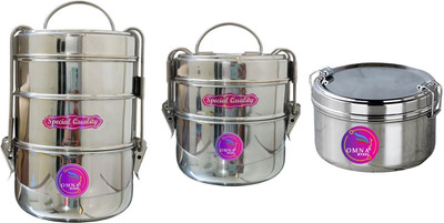 OMNA STEEL 8x3+8x2+ double decker stainless steel lunch box 6 Containers Lunch Box(2200 ml)
