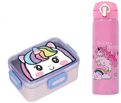 FATFISH Unicorn Lunch Box with Unicorn Water Bottle for Girls // Combo 1 Containers Lunch Box(600 ml, Thermoware)