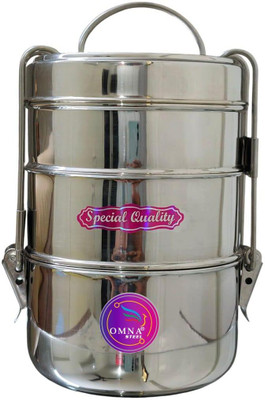 OMNA STEEL 8x3 lunch box, tiffin with 3-3 container stainless steel lunch box 3 Containers Lunch Box(1600 ml)