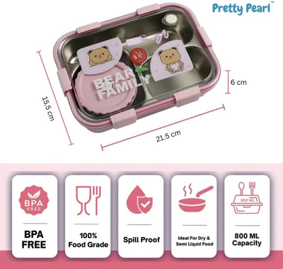 Pretty Pearl BearHug Bento Box: 3-Compartment Thermal Lunchbox for Kids & Adults 3 Containers Lunch Box(950 ml, Thermoware)