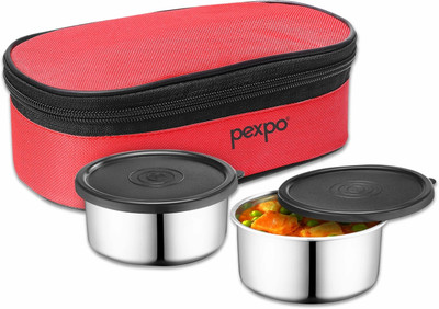 pexpo Stainless Steel Lunch Box With Cover Bag and Leakproof Air-Tight 2 Containers Lunch Box(500 ml)