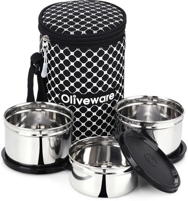 Oliveware Savor Lunch Box with Bag | Stainless Steel with 3 containers 3 Containers Lunch Box(1350 ml)