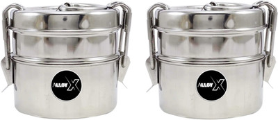 AOLLYX stainless steel food grade 2 container clip carrier (PACK OF 2) 2 Containers Lunch Box(900 ml)